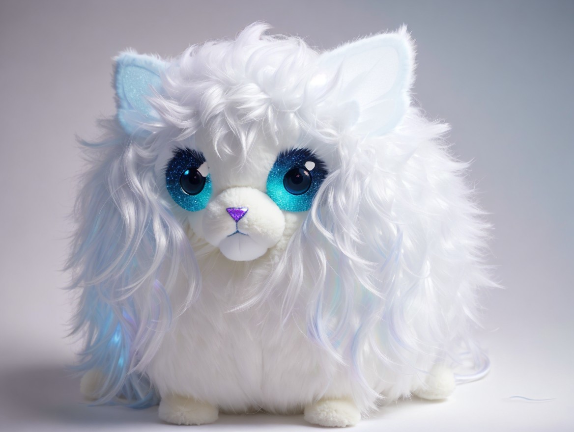 Fluffy Plush Toy Cat with Blue-Green Eyes