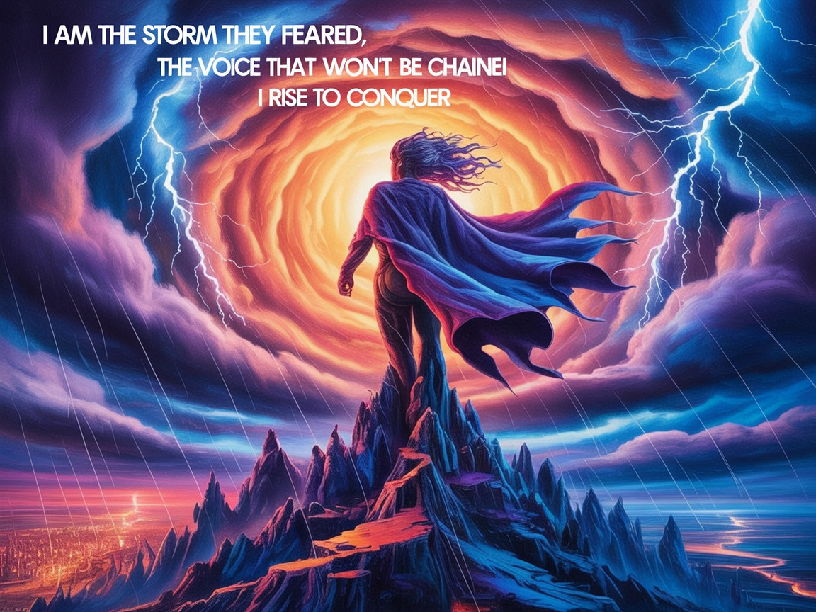 Powerful figure on mountain facing energy vortex