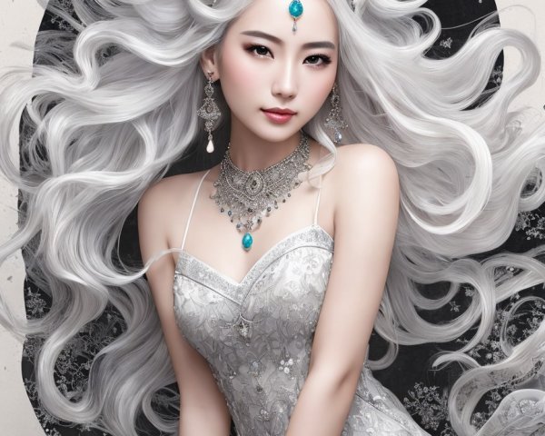 Fantasy Portrait of an Asian Woman in Silver Attire