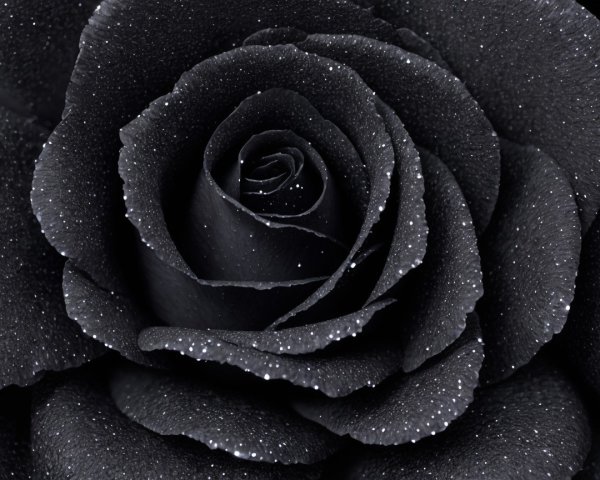 Close-Up of a Black Rose with Dew Drops and Texture