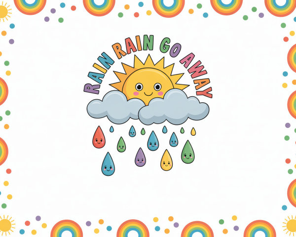 Cheerful sun and colorful raindrops illustration