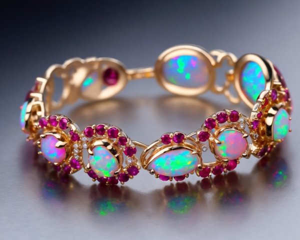 Luxurious Yellow Gold Bracelet with Opals and Rubies