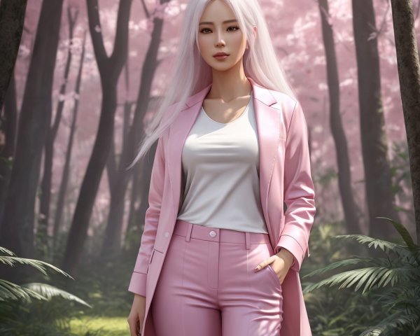 Portrait of a Woman in a Cherry Blossom Forest