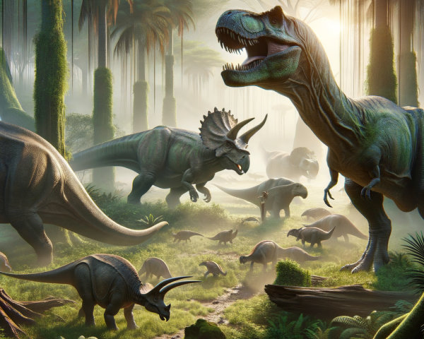 Cinematic Scene of Dinosaurs in an Extinct Jungle