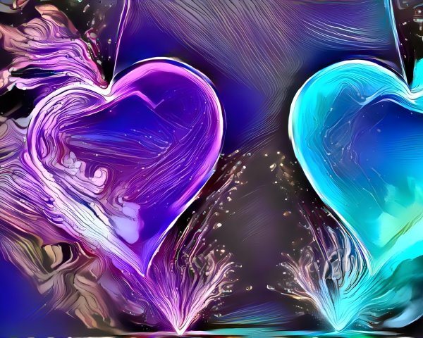 Vibrant Hearts in Purple and Blue on Abstract Background