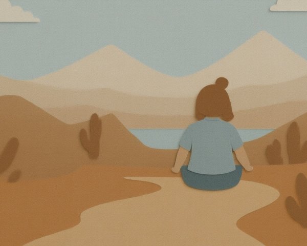 Meditating Girl Overlooking Desert Canyon Landscape