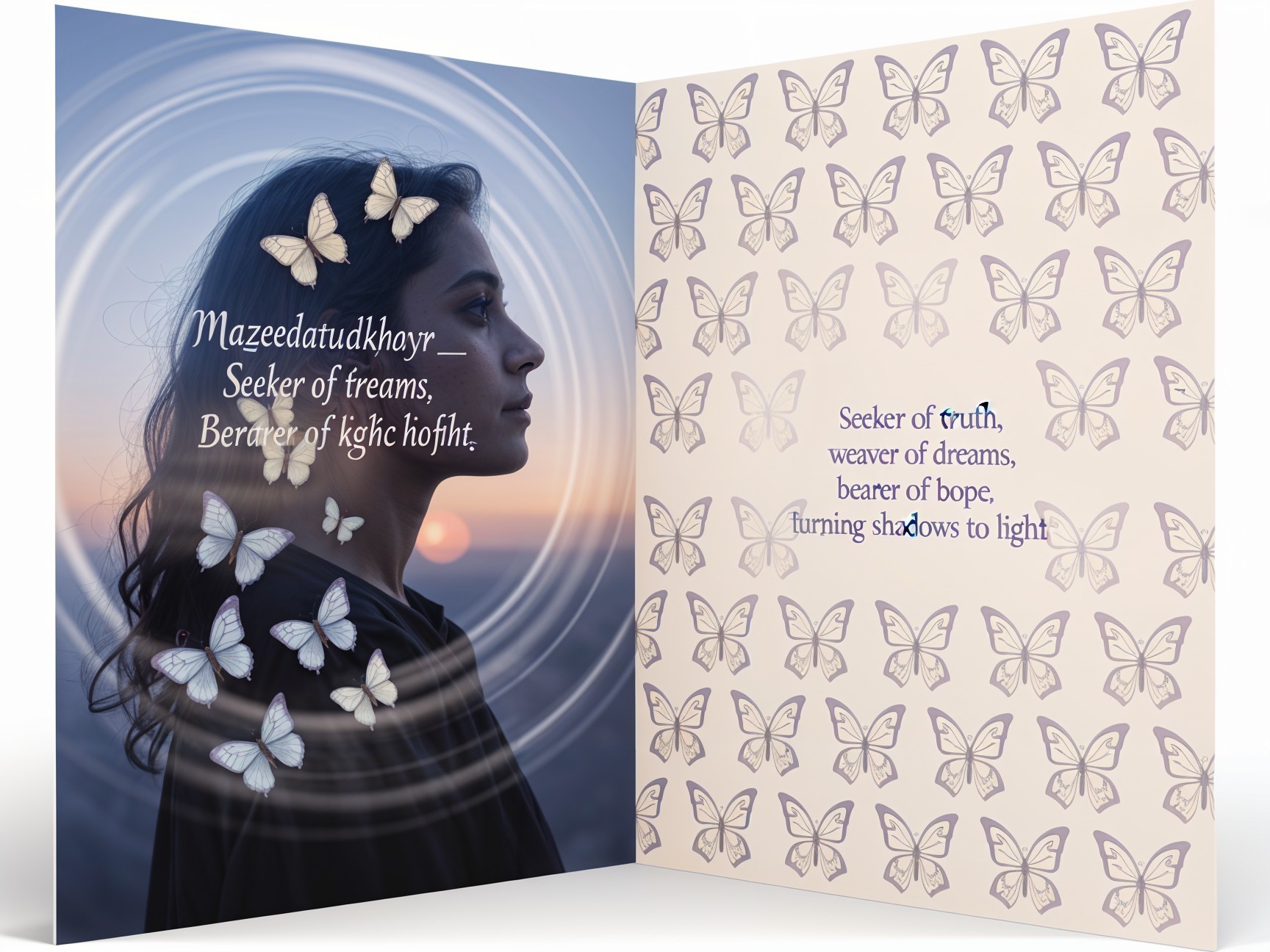 Profile of a Young Woman with Twilight and Butterflies