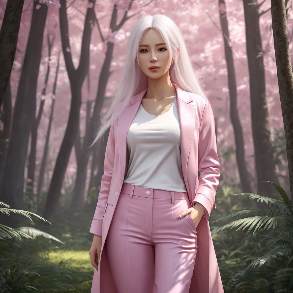 Portrait of a Woman in a Cherry Blossom Forest