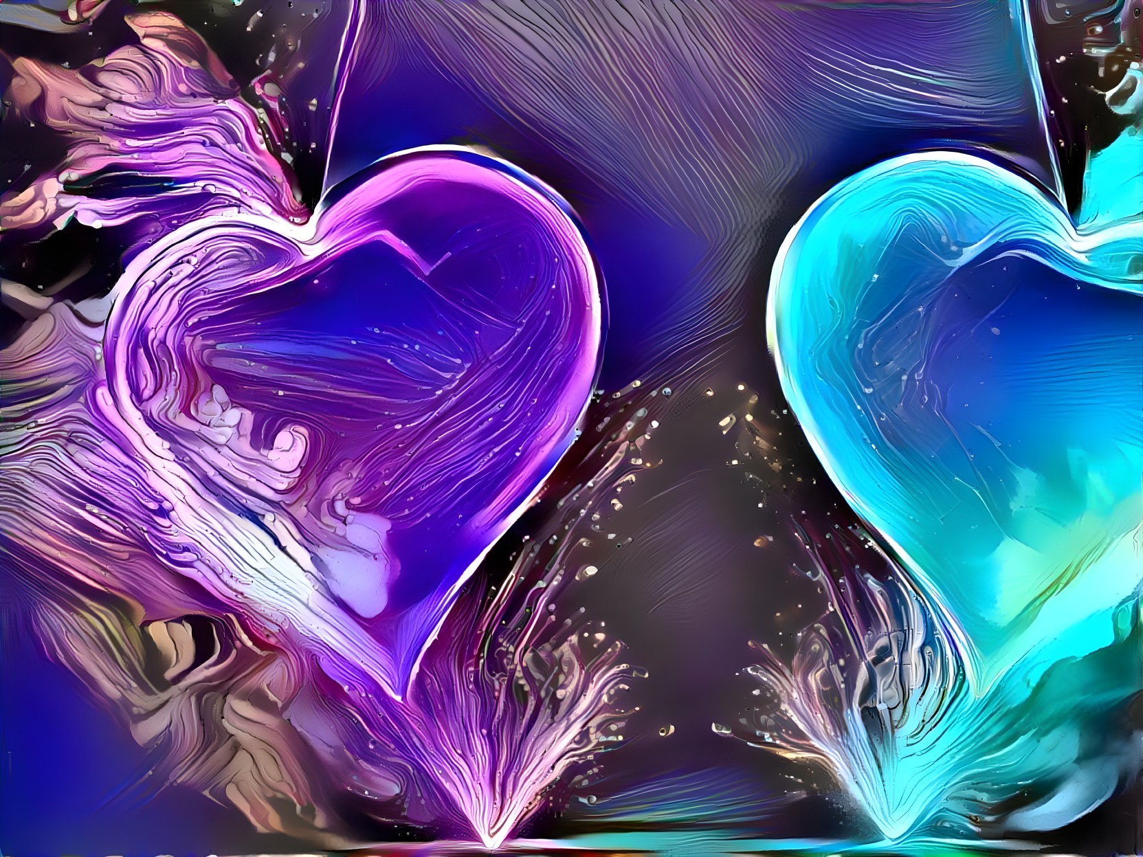 Vibrant Hearts in Purple and Blue on Abstract Background