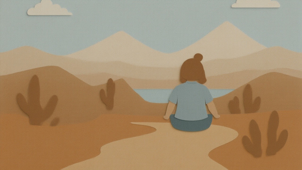 Meditating Girl Overlooking Desert Canyon Landscape