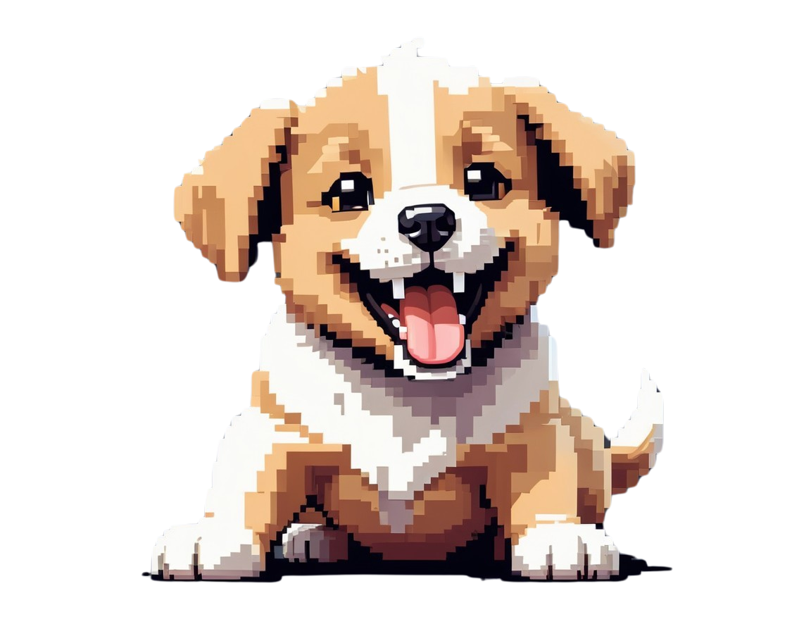 Cartoon Pixel Art Puppy with Playful Expression