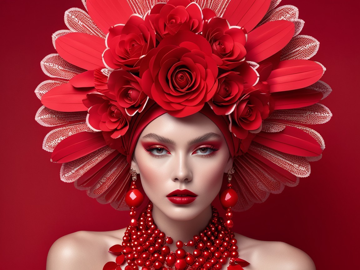 Bold Beauty Look with Vibrant Red Hues and Accessories
