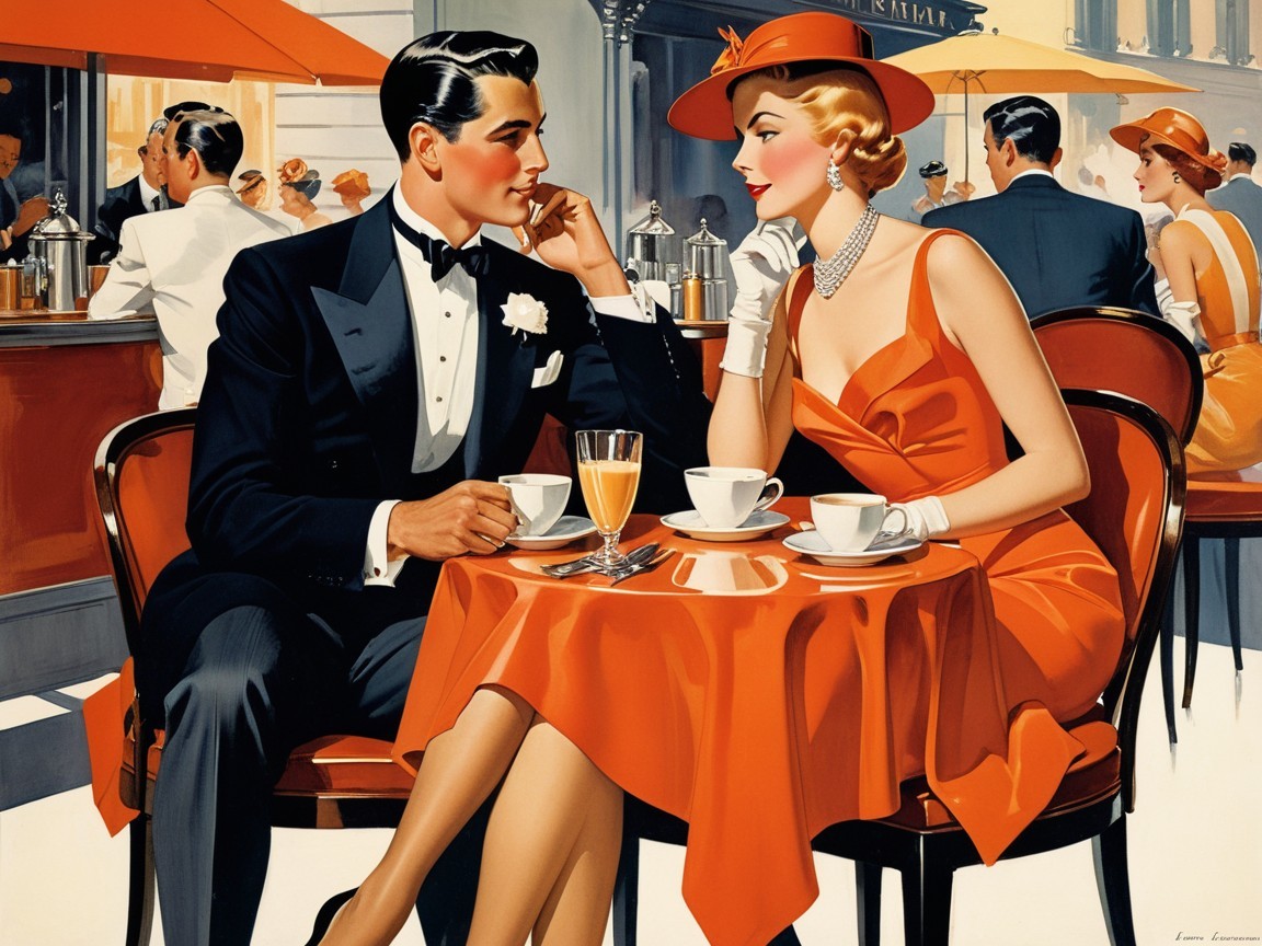 Stylish Couple in Café with Elegant Patrons