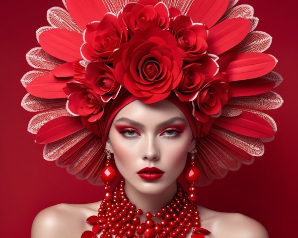 Bold Beauty Look with Vibrant Red Hues and Accessories