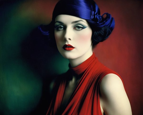 Vintage Portrait of a Woman in Elegant Red Dress