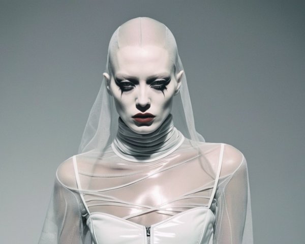 Futuristic Model in Ethereal Translucent Outfit