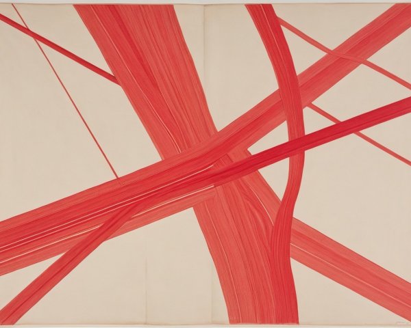 Abstract Composition with Bold Red Lines on Beige