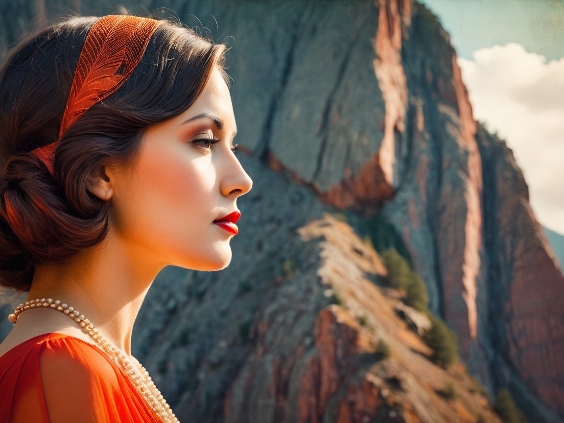 Vintage Elegance of a Woman in Sunlit Landscape