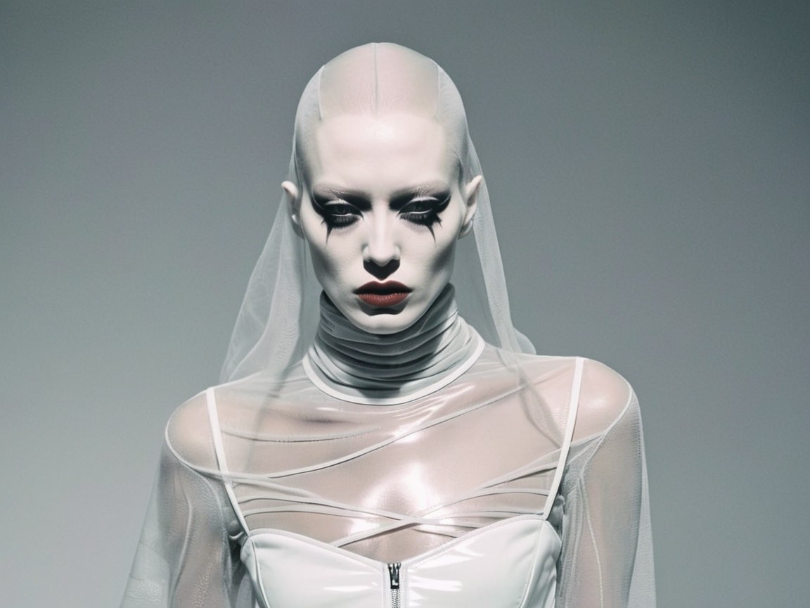 Futuristic Model in Ethereal Translucent Outfit
