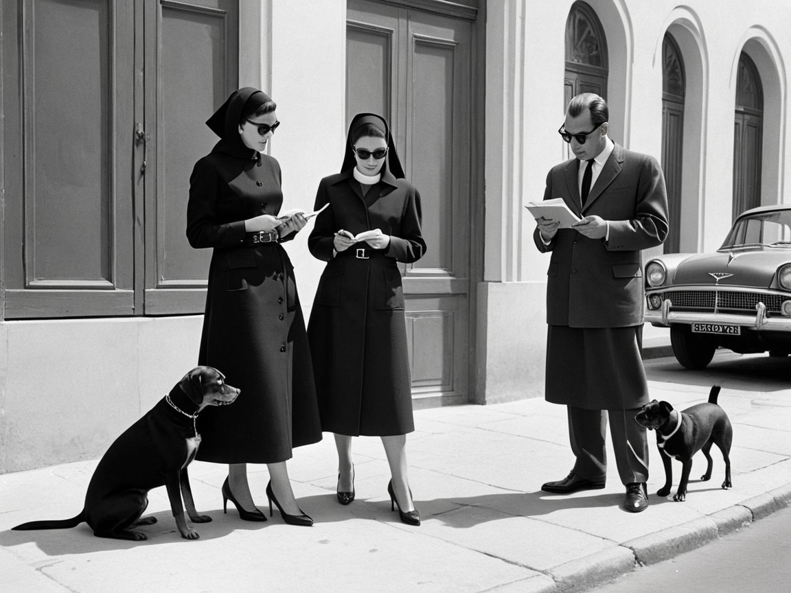 Elegant Black-and-White Scene with Stylish Individuals