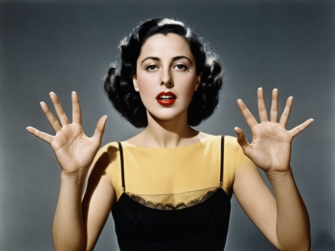 Glamorous Woman in Vintage Style with Manicured Nails