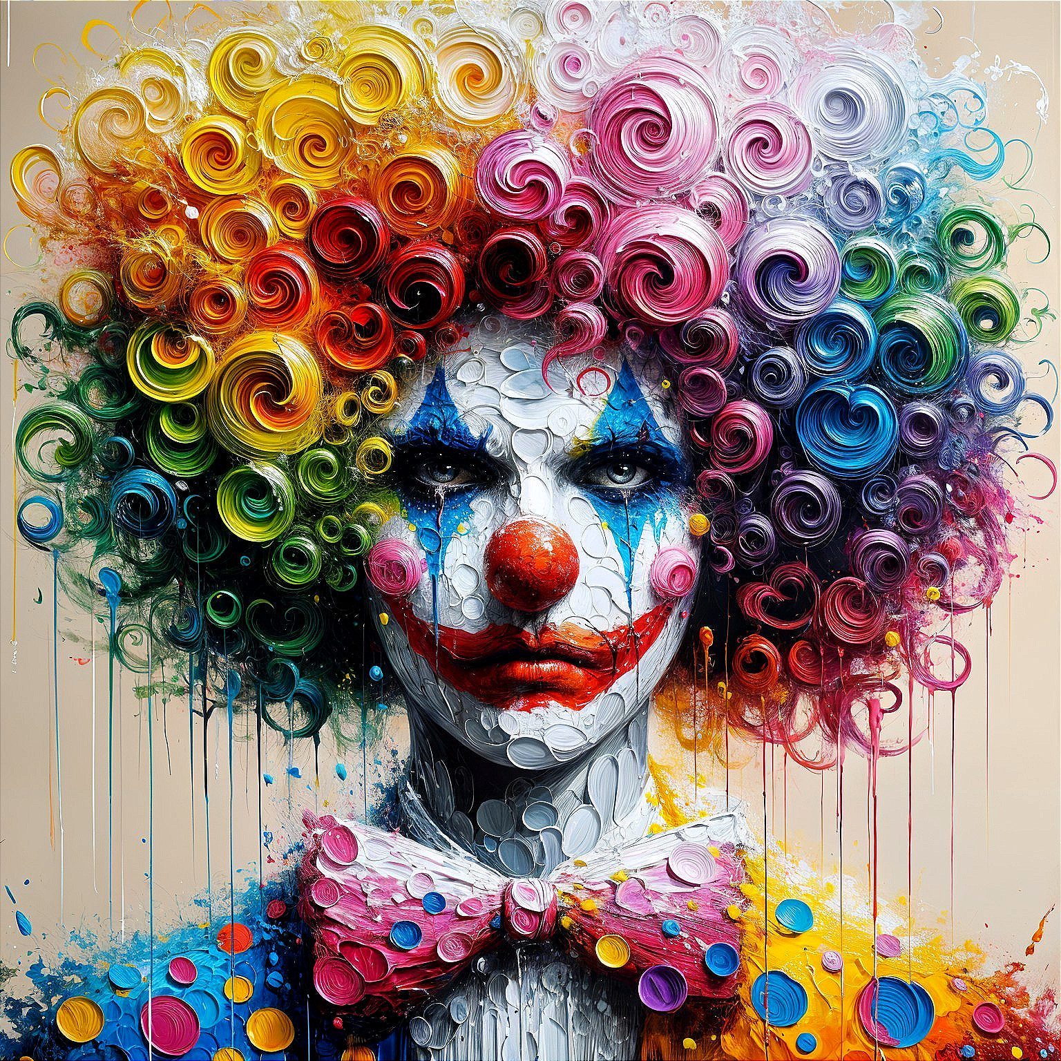 Vibrant Clown with Colorful Wig and Dramatic Makeup