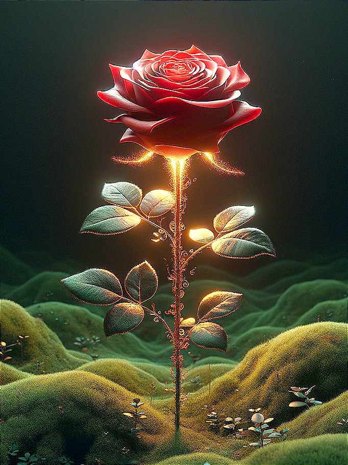 Luminous Red Rose in Serene Landscape Setting