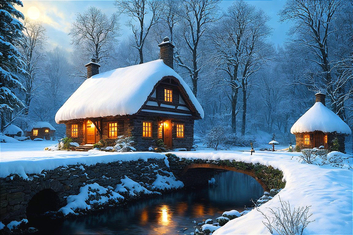 Cozy Snow-Covered Cottage in a Winter Wonderland