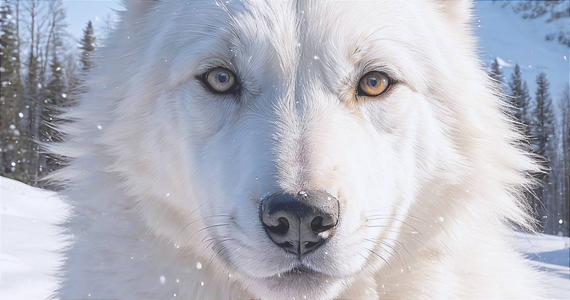 Close-up of an Arctic wolf in winter scenery