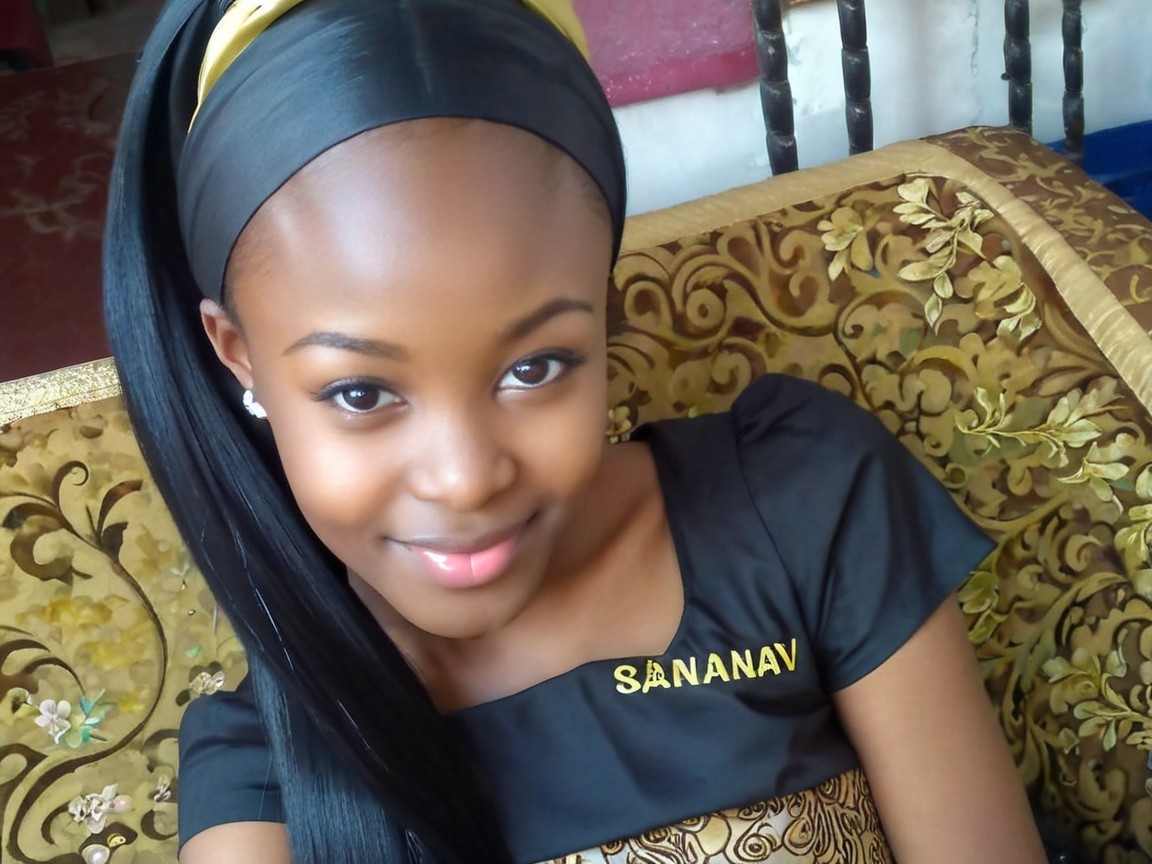 Young girl in stylish black outfit with golden accents