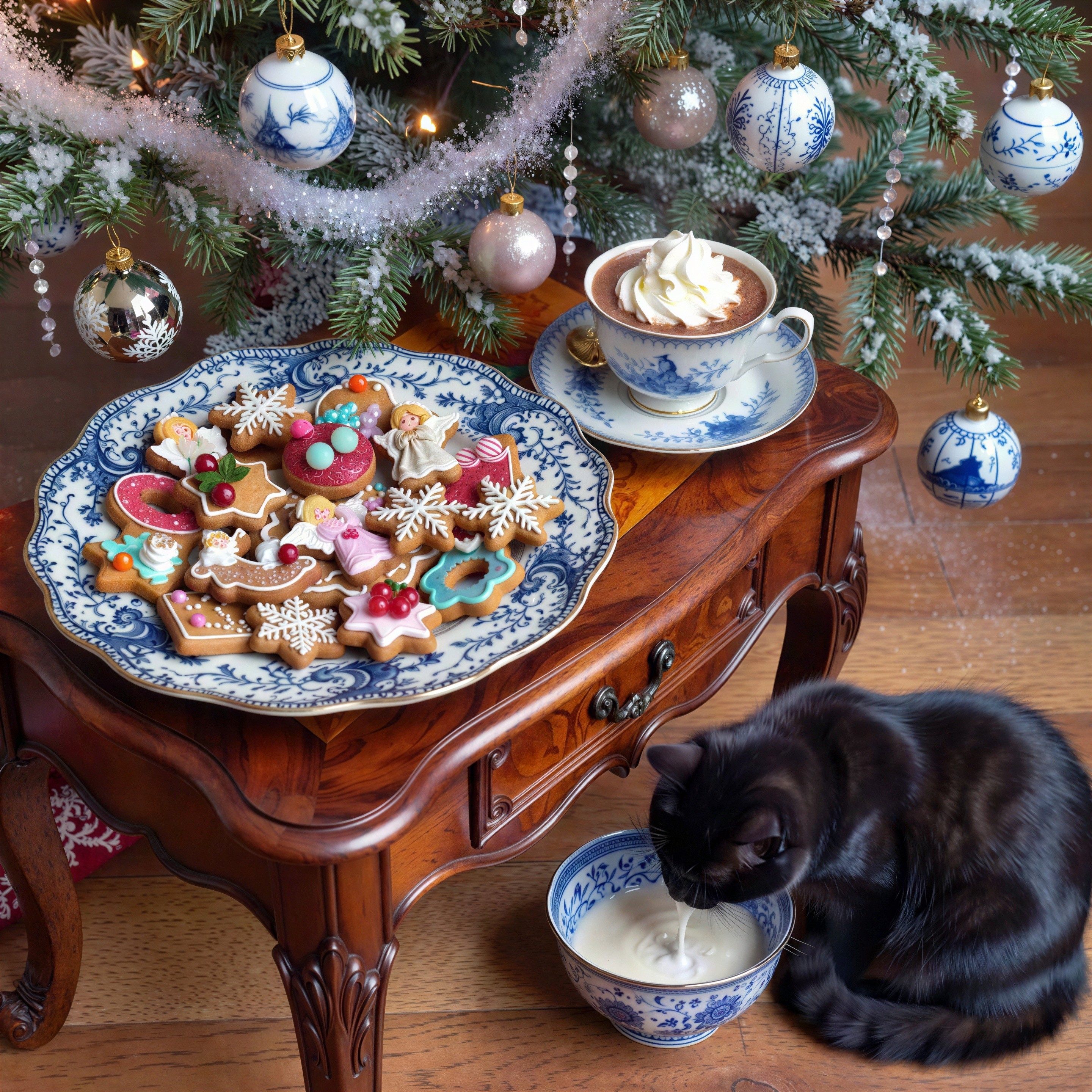 Decorated Christmas Tree with Themed Ornaments and Treats