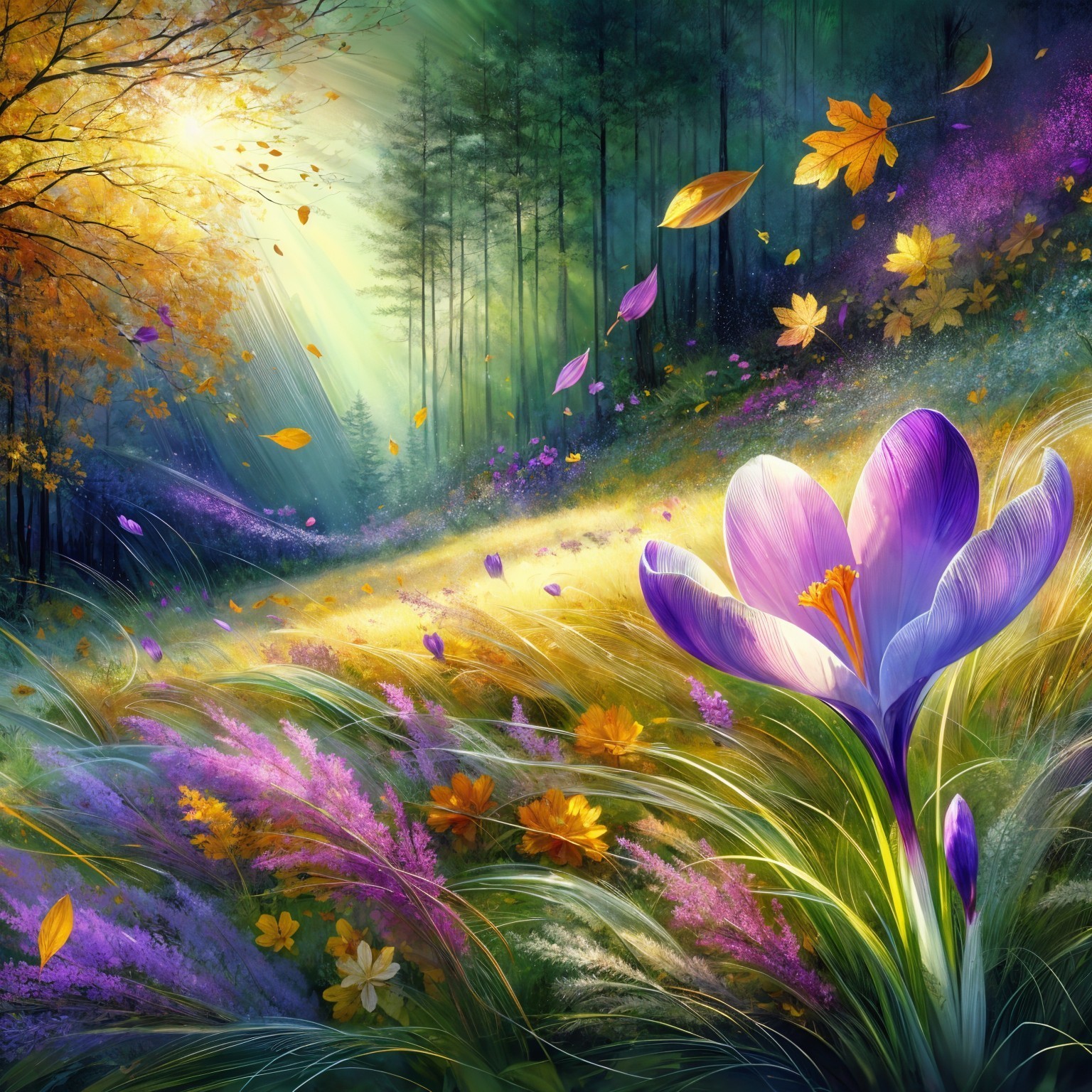 Vibrant Landscape with Blooming Flowers and Trees