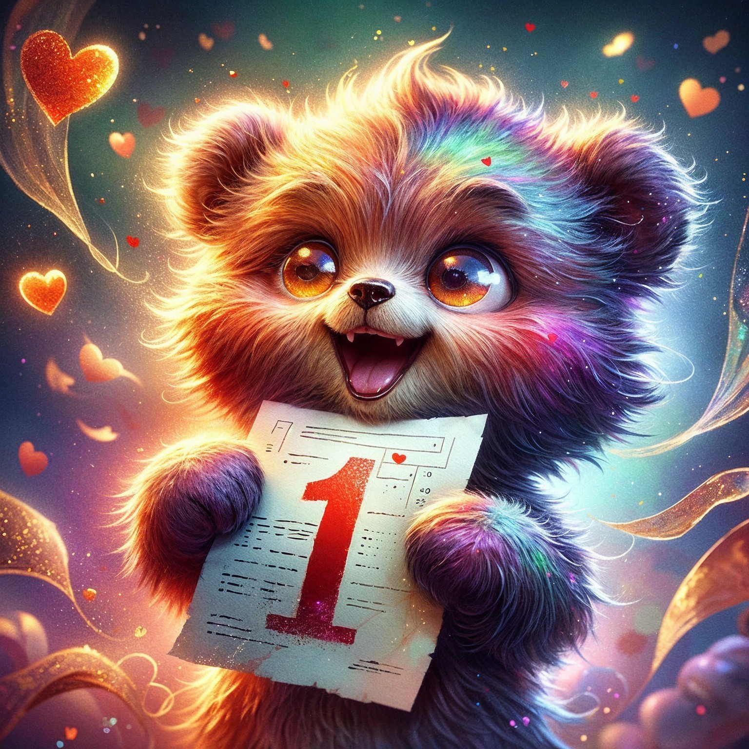 Colorful Bear-Like Creature with Joyful Expression