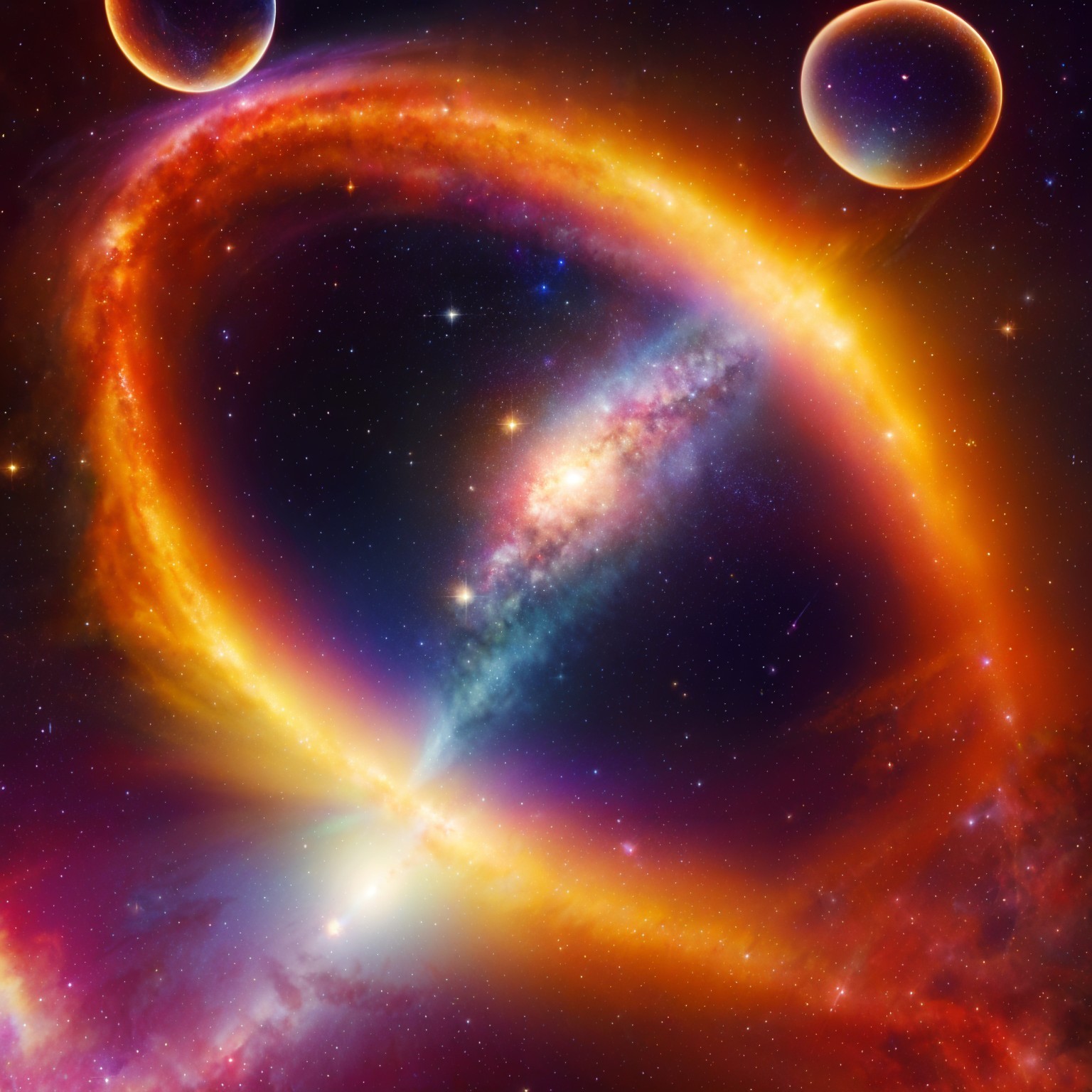Vibrant Cosmic Scene with Swirling Galaxies and Stars