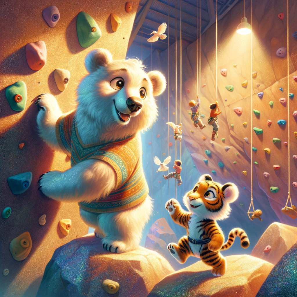 Indoor Climbing Gym with Animals in Colorful Sweaters