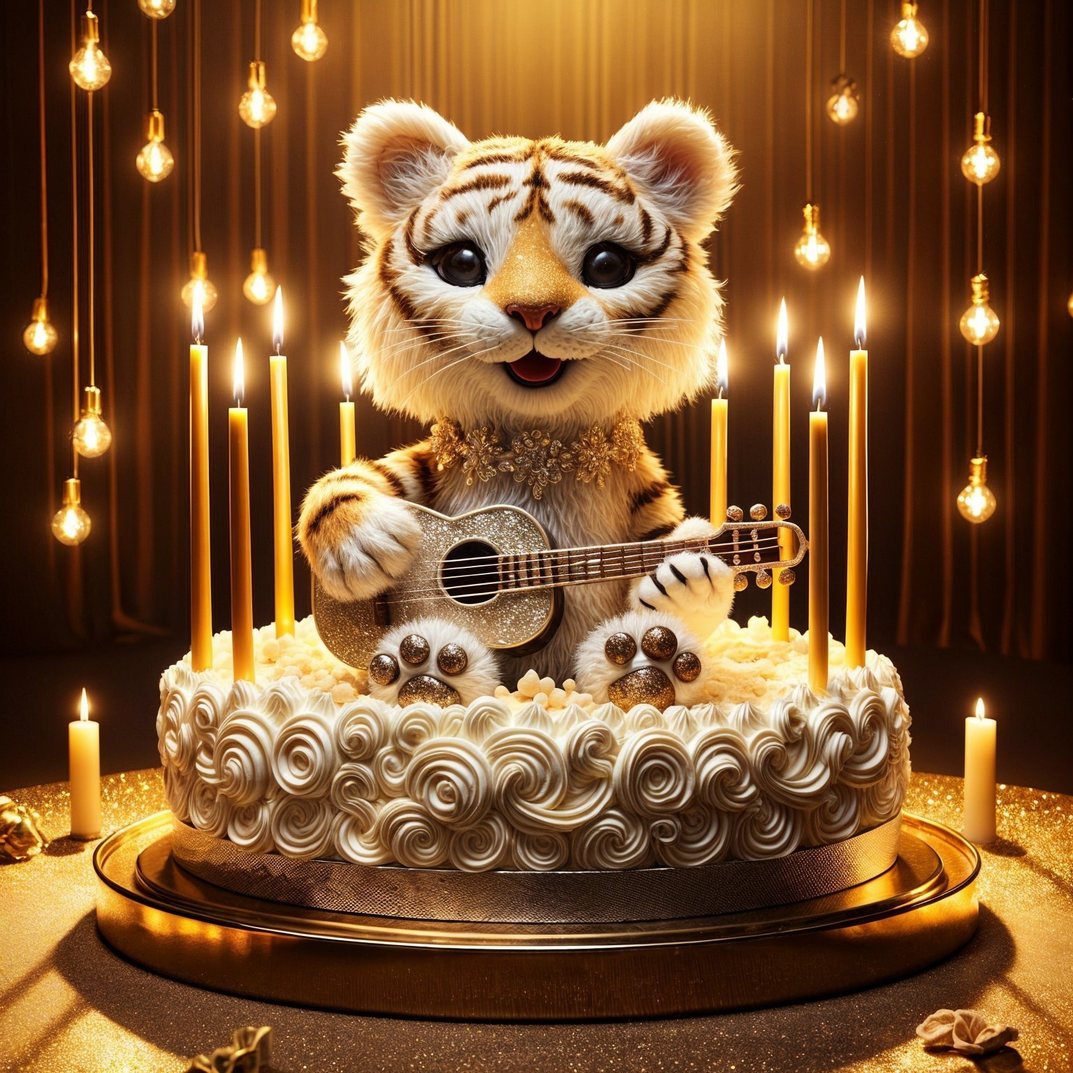 Whimsical birthday cake with cartoon tiger design