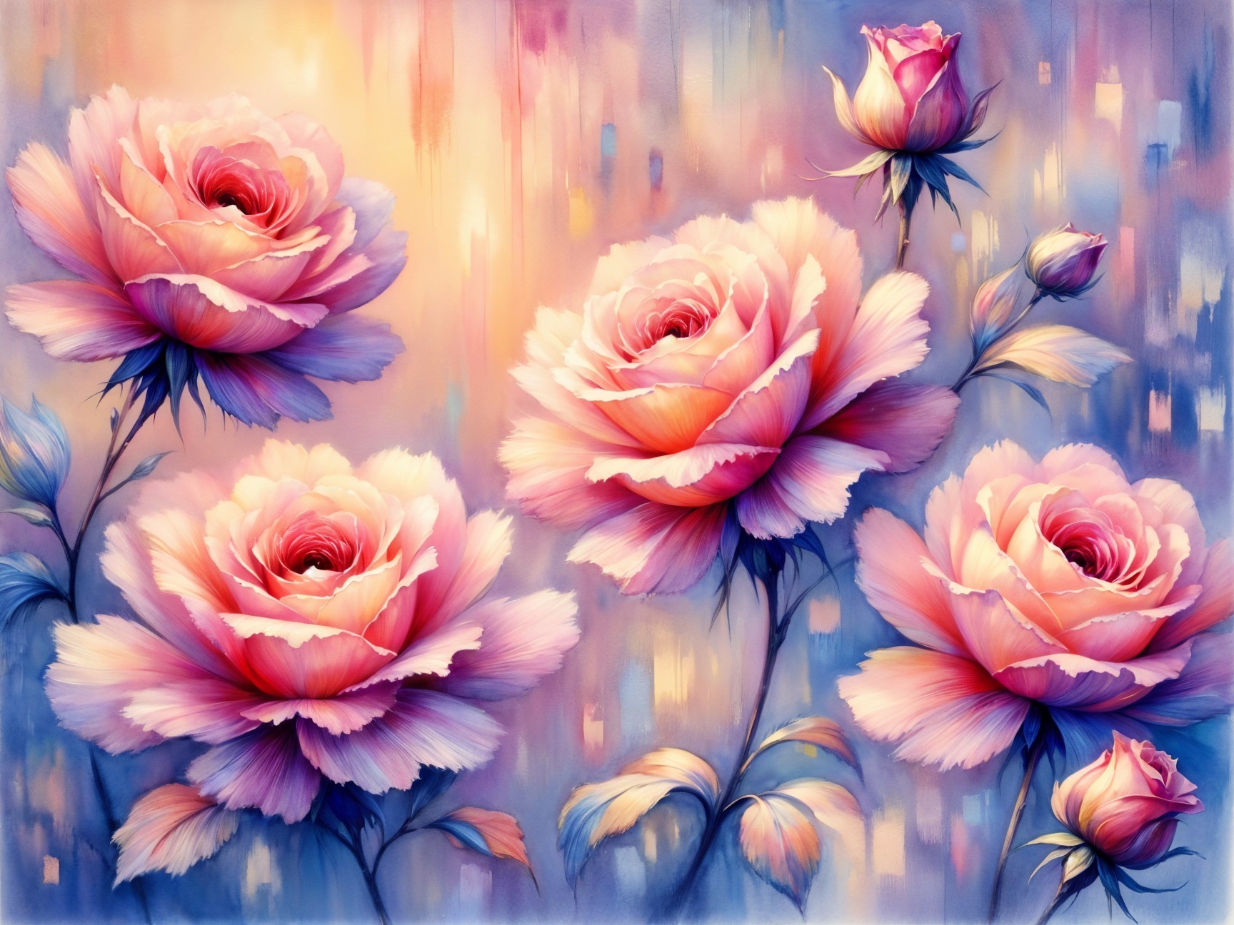Vibrant Pink Roses with Pastel Background and Glow