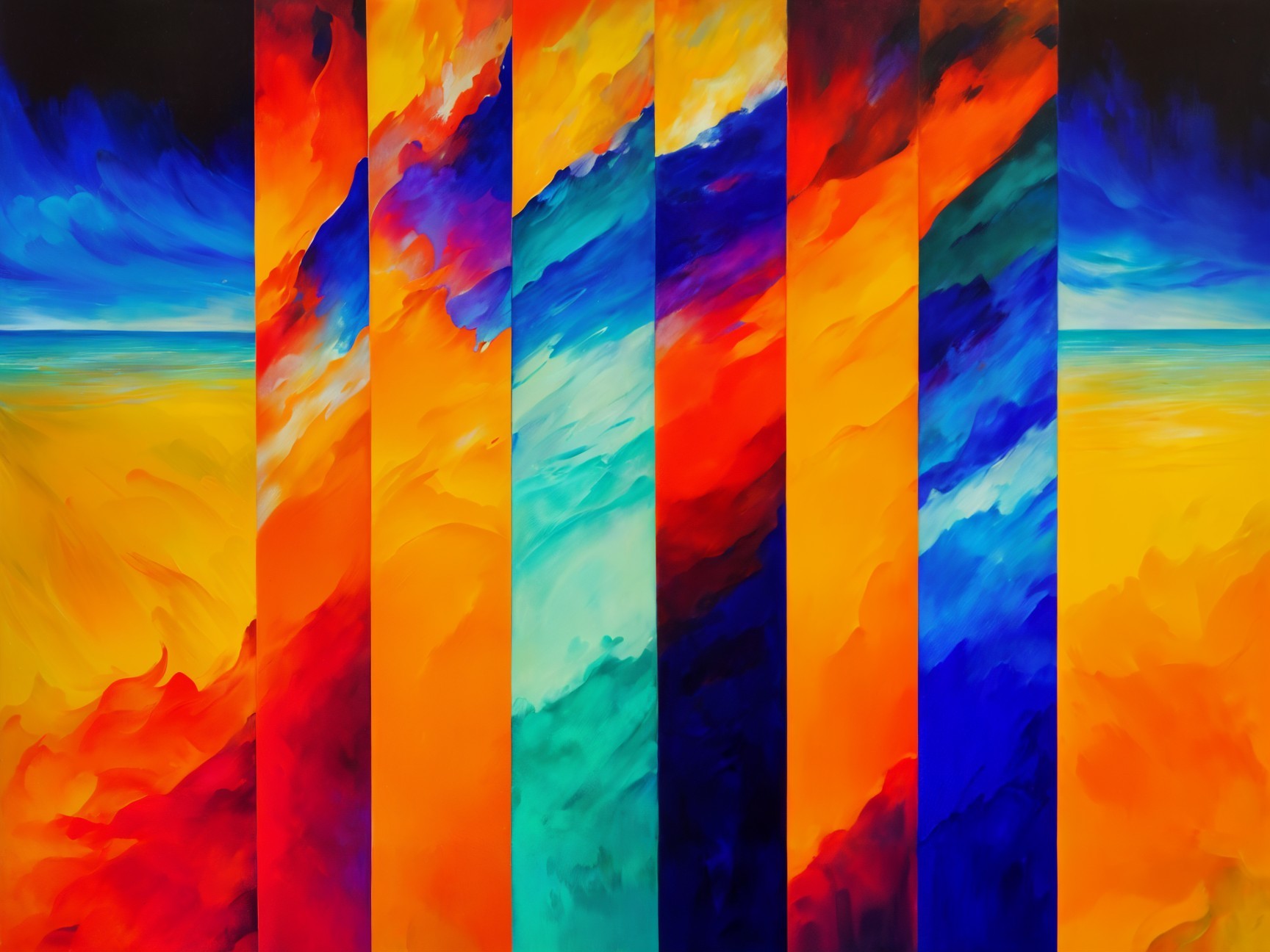 Vibrant Abstract Painting with Bold Color Stripes