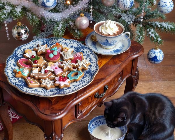 Decorated Christmas Tree with Themed Ornaments and Treats