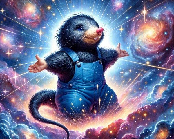 Whimsical Mole-Like Creature in Cosmic Background