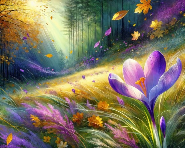 Vibrant Landscape with Blooming Flowers and Trees