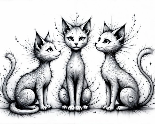 Whimsical Cats with Intricate Patterns and Expressions