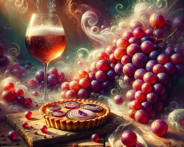 Sparkling Wine and Grapes on Rustic Wooden Table
