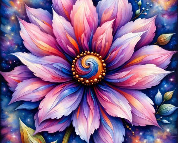 Vibrant Multicolored Flower Against Starry Night Sky