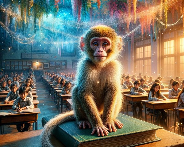 Monkey in a Colorful Classroom with Enchanted Decor