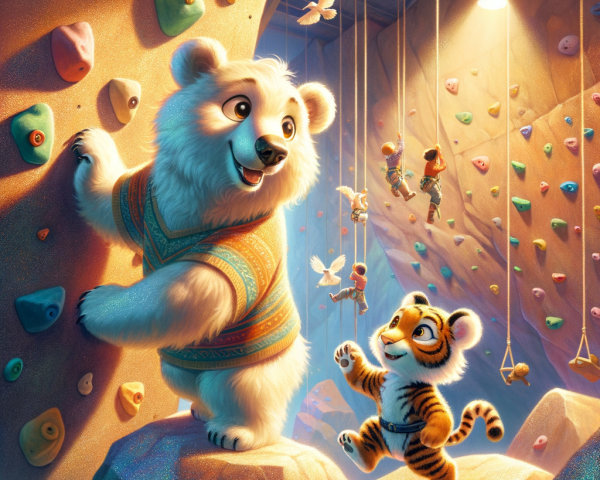 Indoor Climbing Gym with Animals in Colorful Sweaters