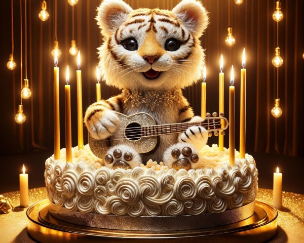 Whimsical birthday cake with cartoon tiger design