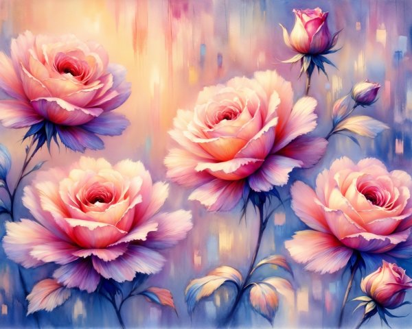 Vibrant Pink Roses with Pastel Background and Glow