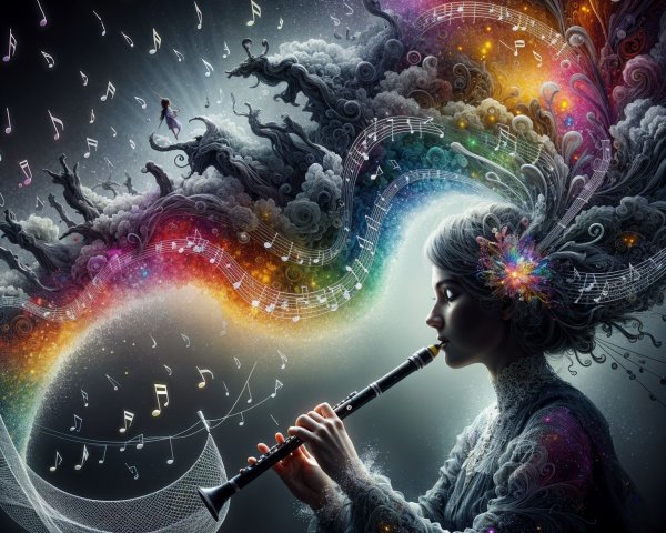 Silhouette of a Woman Playing Flute with Colorful Background
