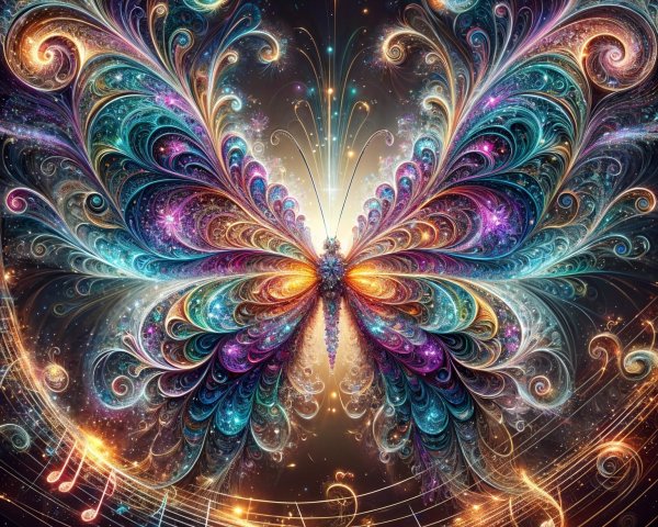 Intricate Butterfly Design Against Cosmic Background